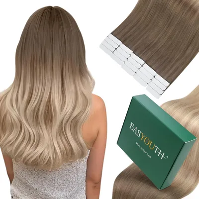 Obrázek produktu pro Pásky na prodlužování vlasů, ombre, blond, světle hnědé, světle blond, Remy, 40 cm, 40 g, odstín #8/18/60