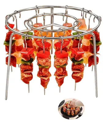 Grillrost mit 24 Spießen + Ständer, Edelstahl, für Airfryer & Ofen
