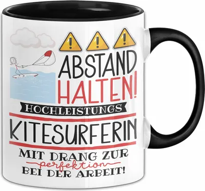 Produktbild von Kitesurferin Tasse Geschenk Lustig Abstand Halten Hochleistungs-Kitesurferin Mit Drang Zur Perfektion Bei Der Arbeit (Schwarz)