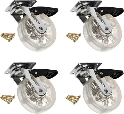 Obrázek produktu pro KOTARBAU® Sada 4 průhledných nábytkových koleček Ø 75 mm s brzdou pro všechny typy podlah Otočné kolečko Gumové kolečko Transportní kolečko Pohovka Posuvné kolečko Kolečko na nářadí Kolečko na nářadí