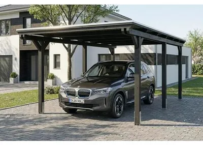 Produktbild von Einzelcarport SKAN HOLZ Emsland inkl. EPDM Folie, Pfostenanker 340 x 604 cm anthrazit