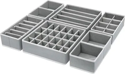 Produktbild von Famanu Organizer für den Schrank 8-teilig, faltbare Aufbewahrungsbox für Unterwäsche, Socken, Krawatten (hellgrau)