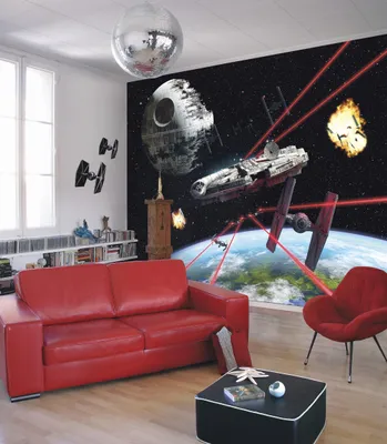 Produktbild von Komar Fototapete "Star Wars Millennium Falcon", schwarz/rot, Millennium Falke, Galaxien , 368 x 254 cm