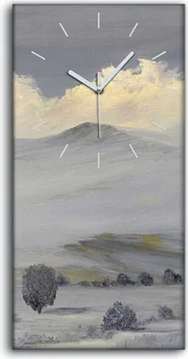 Produktbild von Küche Wohnzimmer Wand Leinwand Uhr Geräuschlos 30x60 Gemälde Winter Berge Wolken - weiße Hände