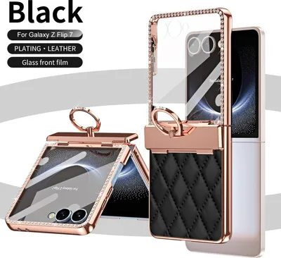 Image de Etui pour Samsung Galaxy Z Flip7 avec porte-anneau, design pailleté de luxe et protection de la charnière Noir