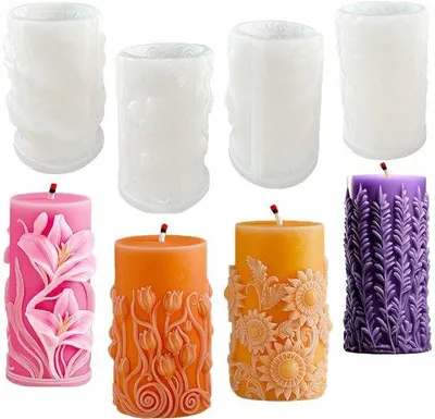 Produktbild von Ibenzoa® Set mit 4 Silikon-Kerzenformen – 3D-Blumenmotive, hochwertiges, wiederverwendbares & hitzebeständiges DIY-Formen-Set für Kerzengießen