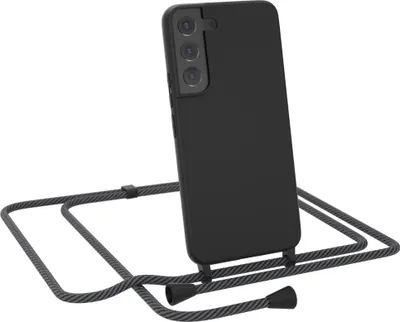 Produktbild von EAZY CASE Handykette kompatibel mit Samsung Galaxy S22 5G Handyhülle zum Umhängen, Silikon Hülle mit Band, Schutzhülle mit Ersatzkordel, Stylische Kette für Smartphone, Schwarz / Anthrazit