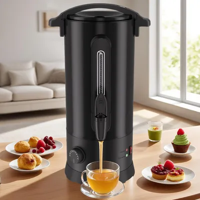 Produktbild von Eikuavons Glühweinkocher 10 L, 1500 W, Schwarz, Edelstahl, Thermostat, Zapfhahn, Trockengehschutz und Überhitzungsschutz