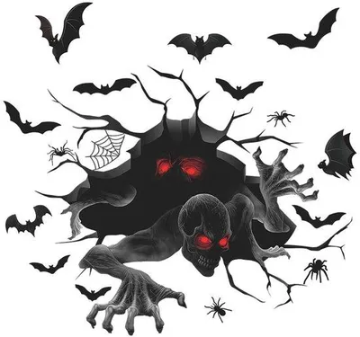 Image de Autocollant mural squelette pour la décoration de fenêtre d'Halloween, noir