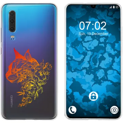 Produktbild von PhoneNatic Case kompatibel mit Huawei P30 Silikon-Hülle Floral Katze M2-2