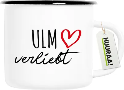 Produktbild von Huuraa Emaille Tasse Ulm verliebt 300ml Vintage Campingbecher Geschenkidee