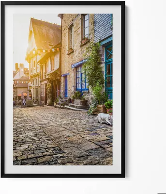 Produktbild von Straße in der Altstadt– Wandbild mit Rahmen – Gerahmtes Bild  – Wanddekoration – 70x100 cm –  Schwarz Rahmen