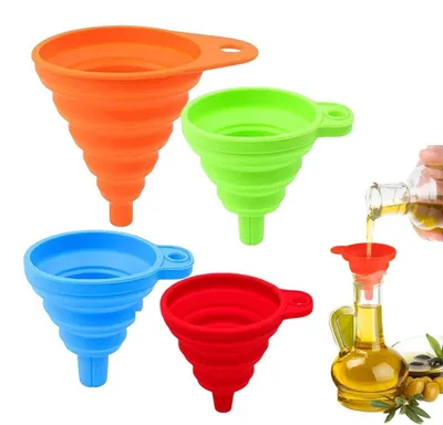Image de Entonnoirs en silicone pliables, lot de 4, 4 tailles différentes, ensemble d'entonnoirs de cuisine pour liquides