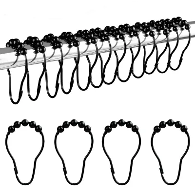Productafbeelding van Douchegordijnringen - Met glijsysteem - Set van 12 - 69x39 mm - Zwart
