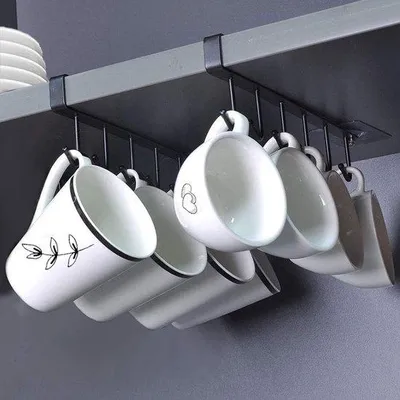 Image de Crochets de rangement en plastique pour tasses et ustensiles de cuisine, noirs, lot de 2