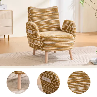 Produktbild von Sessel Bouclé Kreismuster Seitentasche Massivholzbeine 77x81x87 cm senfgelb