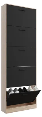 Immagine prodotto di CASABEL Scarpiera, 60x17x180, 15 paia, nero / legno chiaro, Mobile portascarpe, 15 paia, ante nere