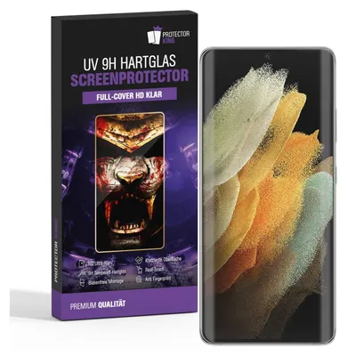 A product box for a screen protector is shown next to a smartphone.