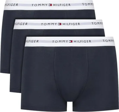 Three navy blue boxer briefs are stacked on top of each other.