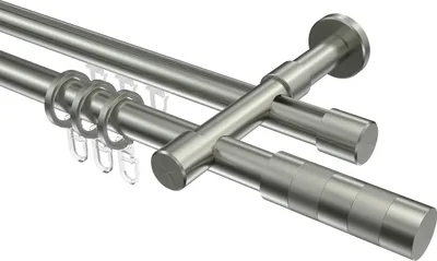 Produktbild von Interdeco Rundrohr-Innenlaufstange / Gardinenstange (Kombination) Edelstahl-Optik, Typ Prestige Mavell (Zylinder Bicolor), 20 mm Ø 2-läufig, 480 cm