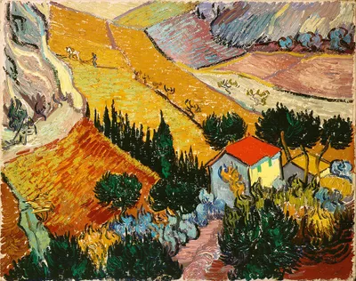 Produktbild von Legendarte - Kunstdruck auf Leinwand - Landschaft mit Haus und Pflüger Vincent Van Gogh - Wanddeko, Canvas cm. 80x100