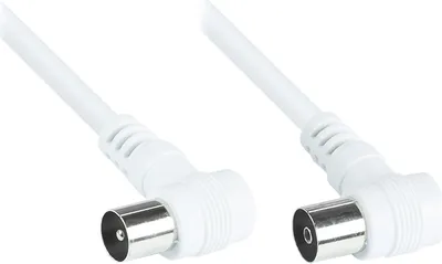 Produktbild von Antennenkabel, Koax/IEC Stecker gewinkelt an Buchse gewinkelt (vernickelt), 2x geschirmt (<70 dB / 75 Ohm), CCS, weiß, 10m, Good Connections®