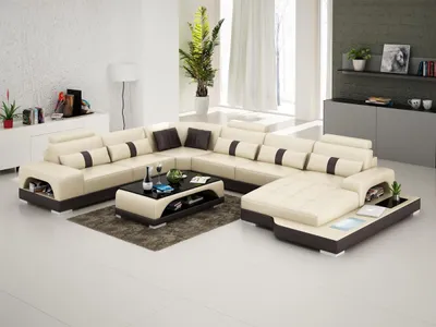 Produktbild von Eckgarnitur Ledersofa Design Luxus Wohnlandschaft led sofa couch Polster Ecksofa