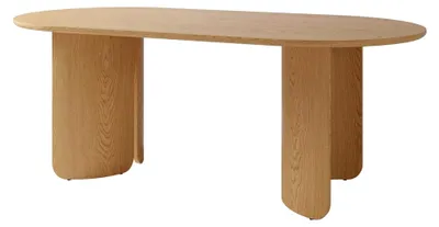 Produktbild von Tischplatte und Gestell in Eichefarbig Bianco mit abgerundeter Kante, wahlweise montierbare Wangenteile, Esszimmertisch, Küchentisch / 200 x 100, H 76 cm