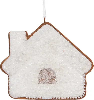 Produktbild von Clayre & Eef Weihnachtsanhänger Lebkuchenhaus 9x1x8 cm Weiß Kunststoff