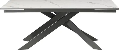 Produktbild von Esstisch für 8 bis 12 Personen ausziehbar - Keramik, Sicherheitsglas & Metall - Marmor-Optik Weiß & Anthrazit - COREMA von Maison Céphy