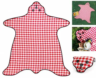 Produktbild von Picknickdecke Bär – karriert – 165 x 150 cm – rot weiß