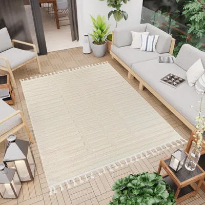 Obrázok produktu pre Teppich Indoor Outdoor Cream Beige French Ethno Streifen 80 x 150 cm