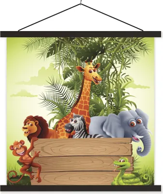 Produktbild von MuchoWow® Textilposter Dschungeltiere - Natur - Kinder - Giraffe 120x120 cm mit schwarzem Rahmen - Aufhängungsset