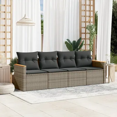 Produktbild von Design 4-tlg. Garten-Sofagarnitur mit Kissen Grau Poly Rattan, Gartenmöbel-Sets 2024 Neu