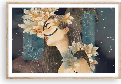 Produktbild von Gerahmtes Poster - Rahmen in heller Eiche - Surreal Frau Blumen - 91,5x61 cm - Wand Bild - Wanddeko - Wandbilder - Kunstposter - Wandposter - Bilderrahmen - Bilder - Kunstdruck - P2NAA91x61-4743