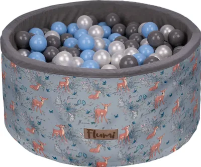 Produktbild von Flumi Ball Pool Baby Ball Pool Kids 90x40cm s 200 míčovými míčky ∅ 7 cm vyrobeno v EU-šedé / Jelení + modré koule