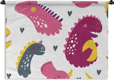 Produktbild von MuchoWow® Wandteppich Wandbehang Dino - Muster - Kind - Rosa - Mädchen 60x45 cm Tapisserie Dekoration Wandtuch - Das Schlafzimmer