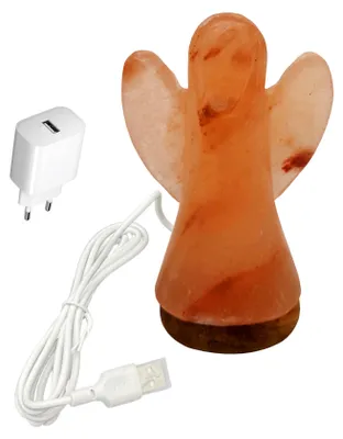 Produktbild von HAF Beleuchtete USB Salzlampe ENGEL Rosa aus Kristallsalz – Handgefertigte Salzkristall LED Deko Lampe – Als Tischlampe für Büro & Schlafzimmer