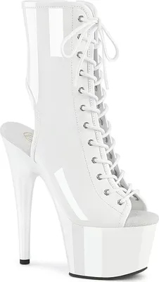 Produktbild von ADORE-1016 Pleaser vegan Damen High-Heels Peep-Toe Plateaustiefeletten weiß Lack