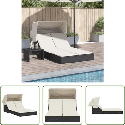 Produktbild von The Living Store Doppel-Sonnenliege mit Dach und Auflagen Schwarz Poly Rattan