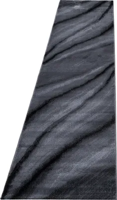 Produktbild von Teppich Läufer Wohnzimmer Schwarz 80x300 Abstraktes Wellen Design aus Polypropylen