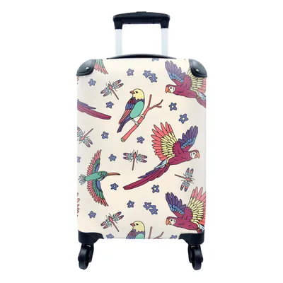 Produktbild von MuchoWow® Koffer Handgepäck Trolley Rollkoffer Kleine Reisekoffer mit 4 Rollen - Muster - Vintage - Vögel - Cabin Size < 55x40x23 cm & 55x40x20 cm - Fotokoffer - Kabinenkoffer - Boardgepäck - Reise-Box - Reisekoffer - Reisegepäck - Koffer mit Bild - Trolley für Kinder