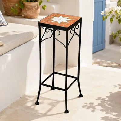 Produktbild von DanDiBo Blumenhocker Mosaik Eckig 46 cm Blumenständer 12012 Beistelltisch Pflanzenständer Mosaiktisch