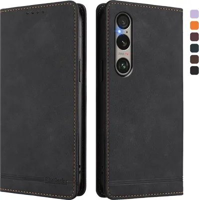 Immagine prodotto di Custodia per Sony Xperia 1 VI, custodia retro in Finto cuoio flip con supporto e slot per schede Nero