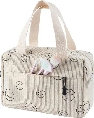 Produktbild von Famanu Kosmetiktasche große Kosmetiktasche aus Cord mit 3 Innenfächern - Beige
