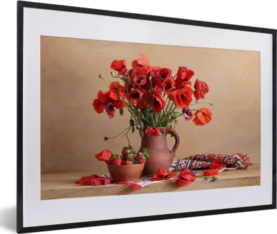 Produktbild von MuchoWow® MuchoWow® Gerahmtes Poster Stilleben - Blumen - Blätter 60x40 cm - Poster mit zchwarzem Bilderrahmen - Schlafzimmer - Plakat in Rahmen - Drucken