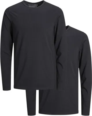 Produktbild von Jack & Jones 2er-Pack Langarmshirts Herren Basic Shirts Unifarben Stretch Rundhals, 2er Pack LS Black-S