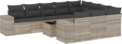Produktbild von vidaXL 11-tlg. Garten-Sofagarnitur mit Kissen Hellgrau Poly Rattan