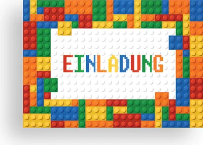 Produktbild von Friendly Fox Einladung Bausteine, 12x Einladungskarten Kindergeburtstag Junge Mädchen, Geburtstagseinladung Building Bricks, Bauklotz