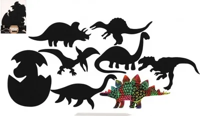 Zdjęcie produktu dla Zdrapka obrazek 9szt wycinanka tęczowy dinozaur 13-15cm